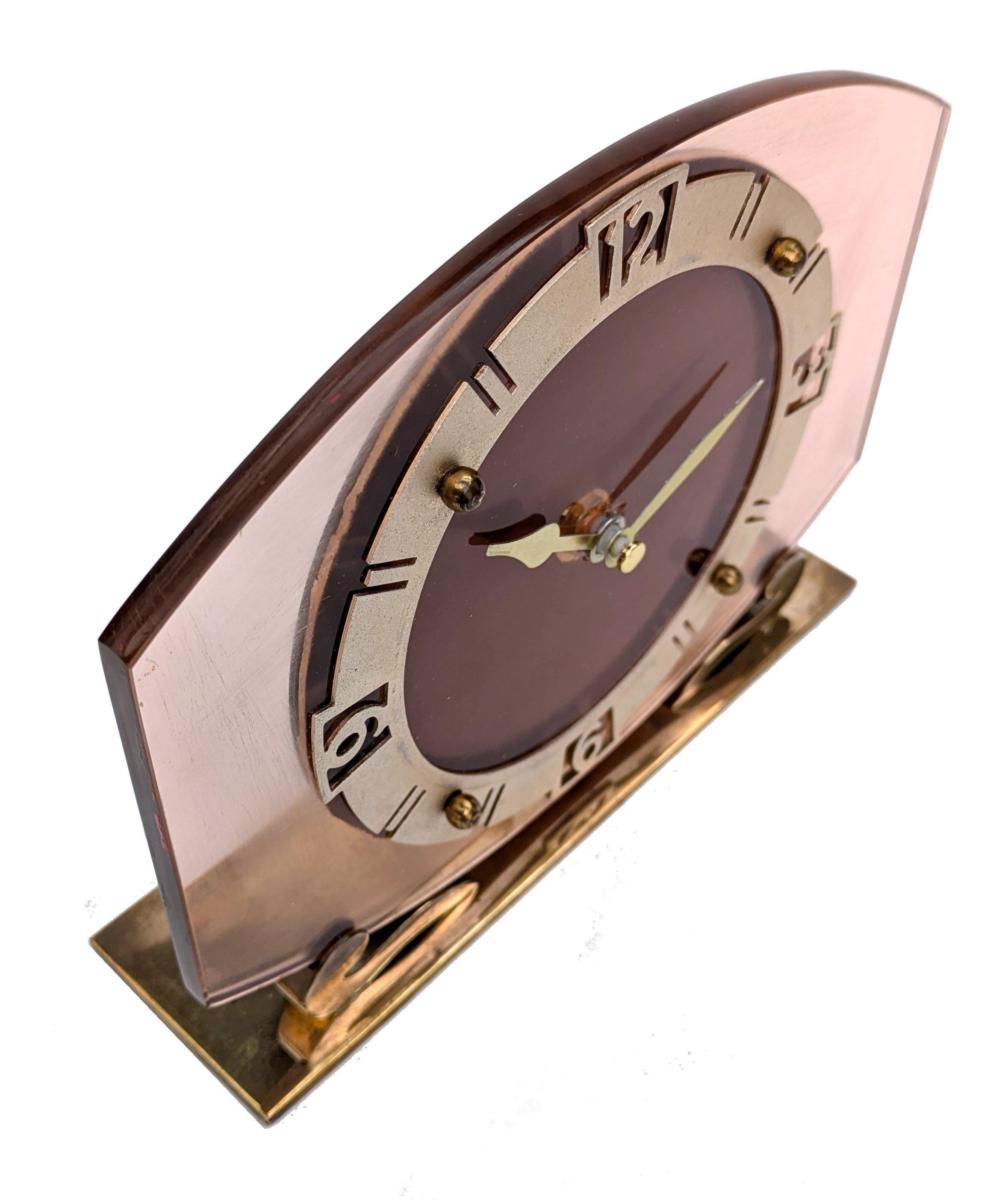 Art Deco Pink Glass Mantle Clock By Smiths Clocks Ltd For Sale 2