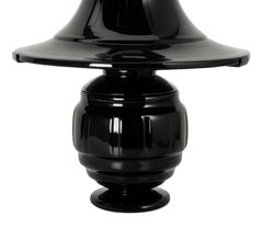 Art Deco Black Glass Mushroom Table Lamp, France, 1930s