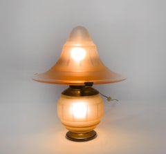 Art Deco Pink Glass Mushroom Table Lamp, France, 1930s