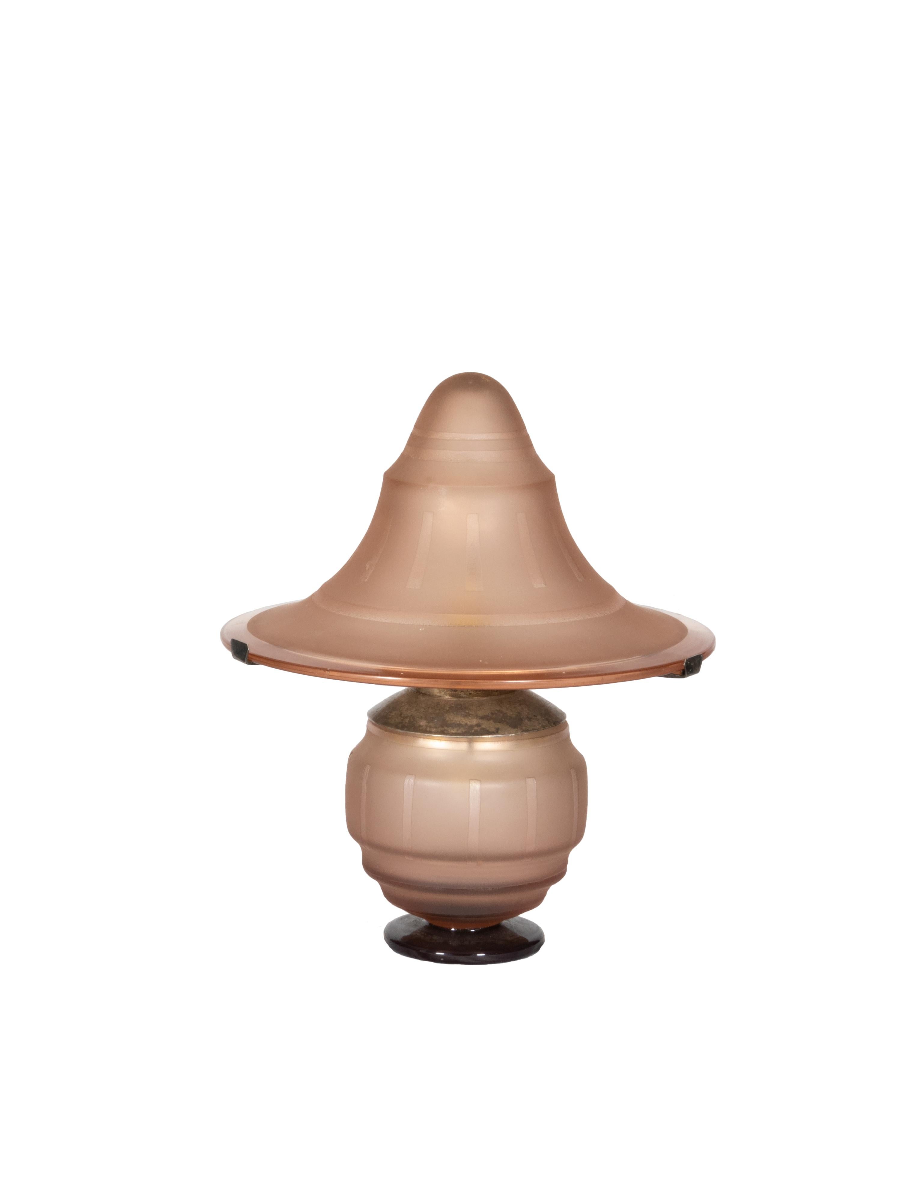 Metallo Lampada da tavolo a fungo in vetro rosa Art Déco, Francia, anni '30 in vendita
