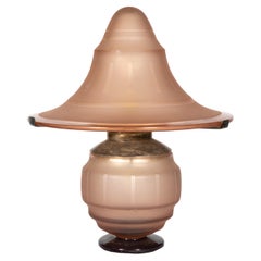 Art Deco Pink Glass Mushroom Table Lamp, France, 1930s