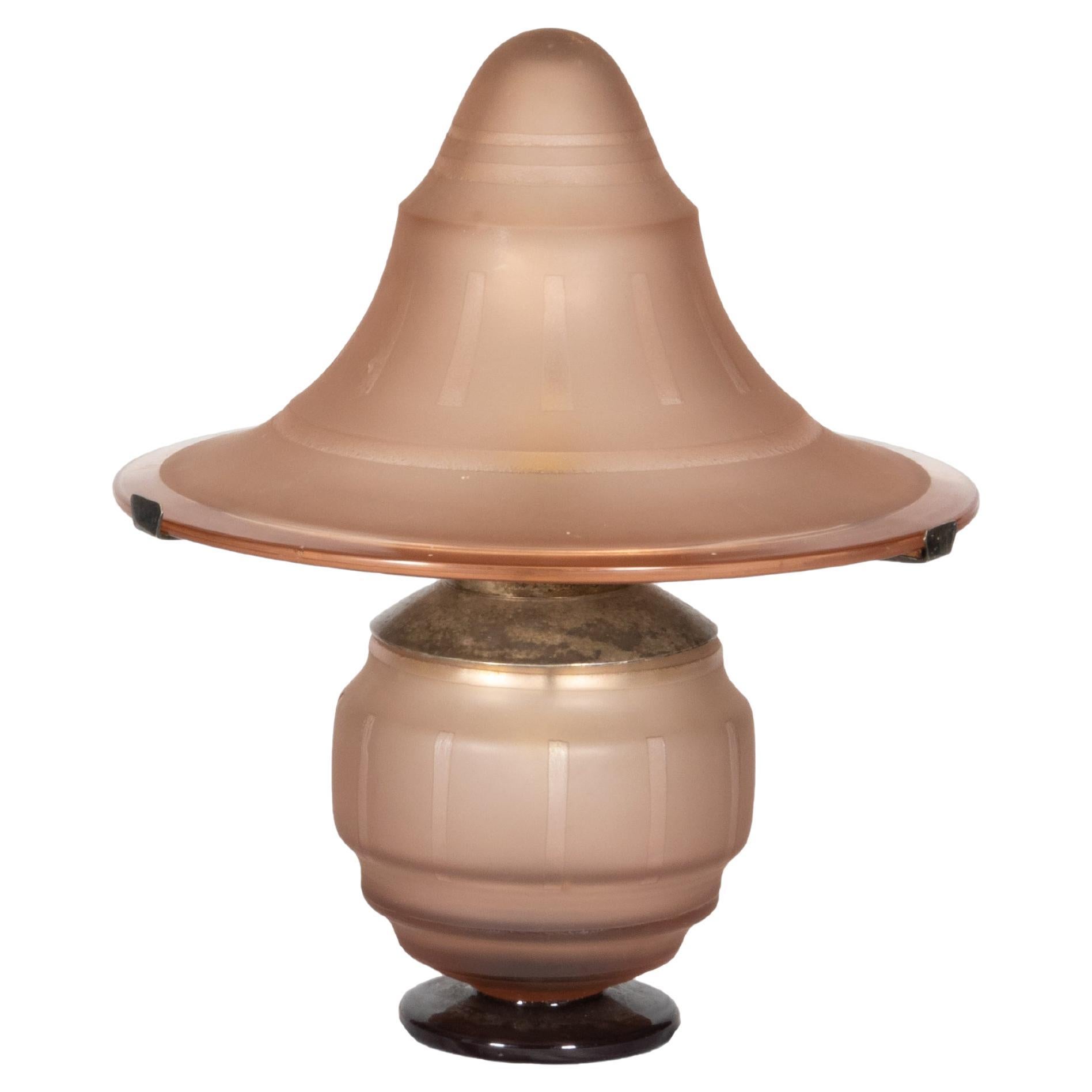 Art Deco Pink Glass Mushroom Table Lamp, France, 1930s