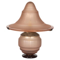 Art Deco Pink Glass Mushroom Table Lamp, France, 1930s