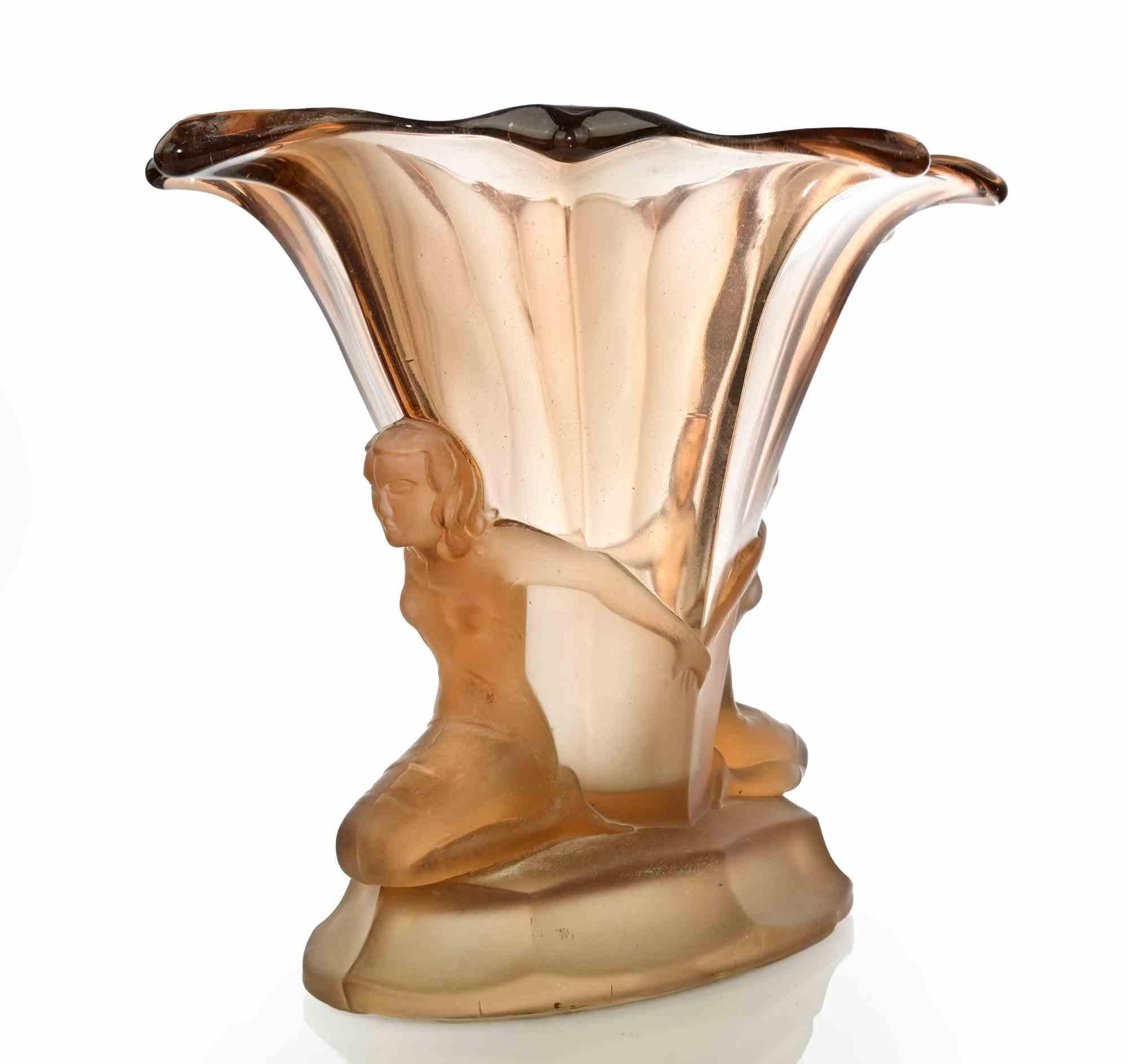 Vaso in vetro rosa Art Déco realizzato da Auguste Walther & Sohne, anni '30 In condizioni ottime in vendita a Roma, IT