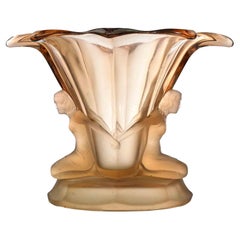 Art Deco Vase aus rosa Glas von Auguste Walther & Sohne, 1930er Jahre