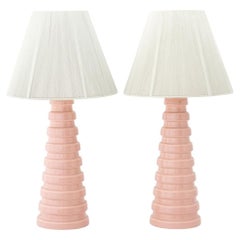 Lampade da tavolo in ceramica smaltata rosa Art Déco, coppia