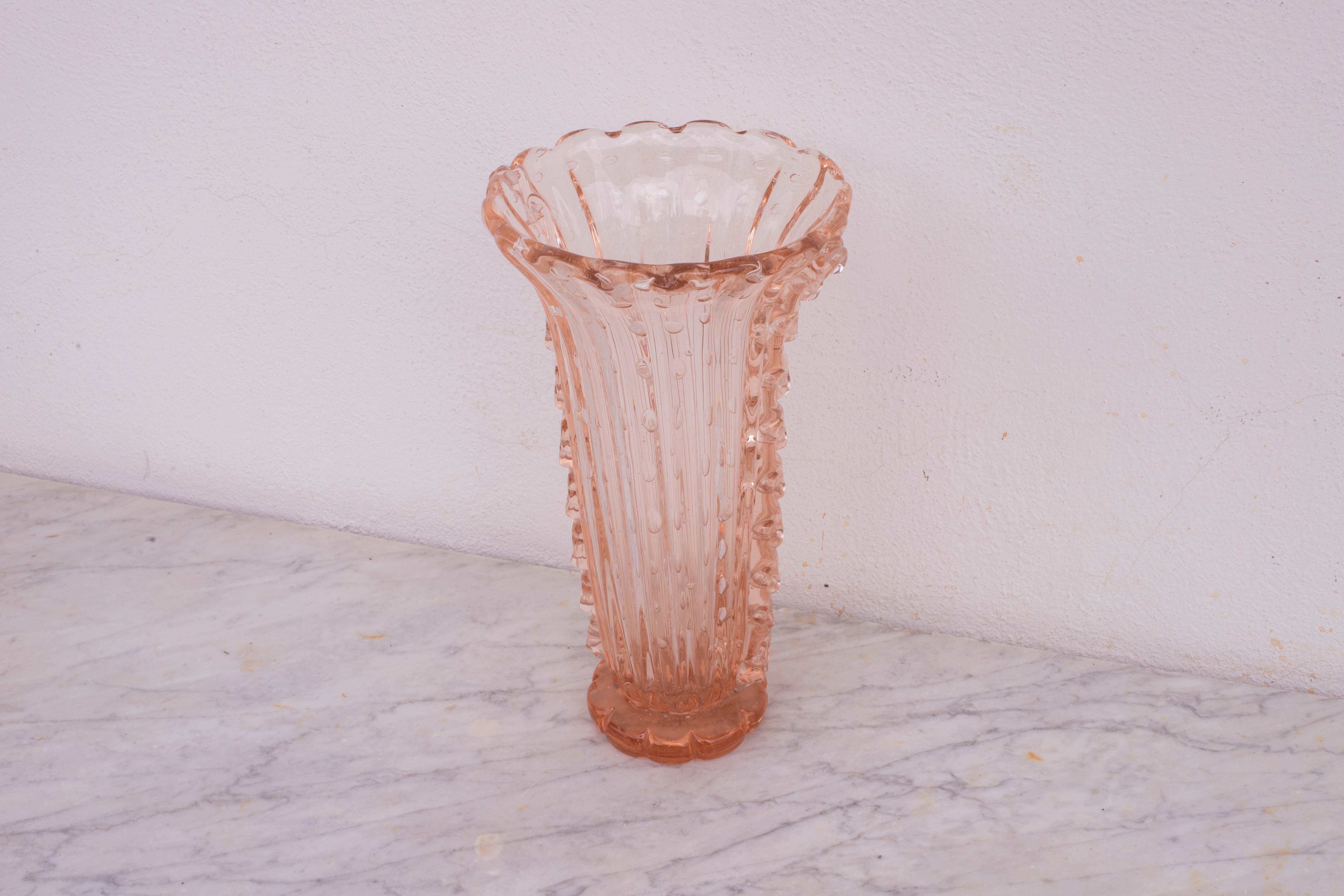 Vaso Bullicante di Murano Art Decò rosa di grandi dimensioni di Barovier&Toso, anni '50 in vendita 5