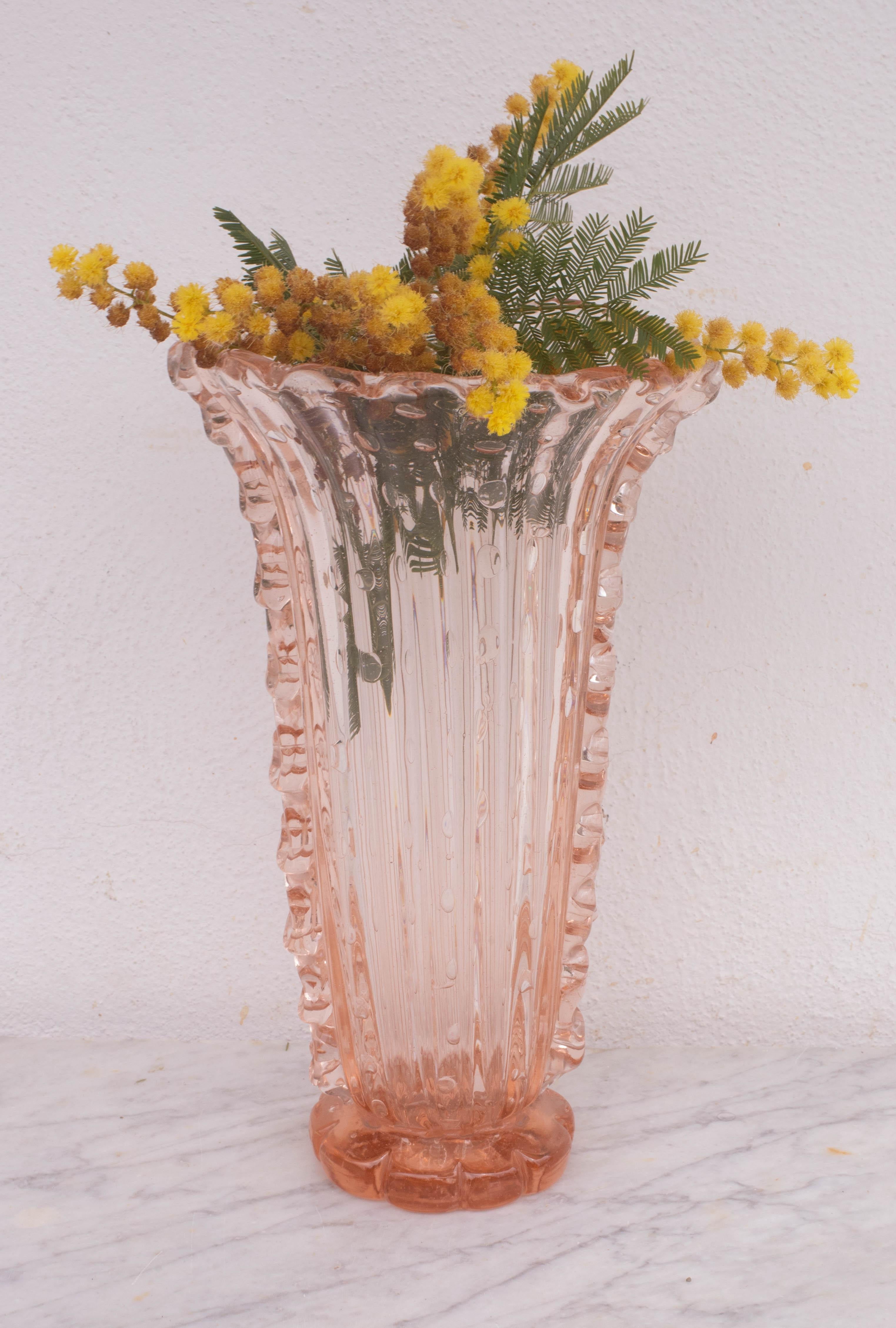 Vaso Bullicante di Murano Art Decò rosa di grandi dimensioni di Barovier&Toso, anni '50 in vendita 6
