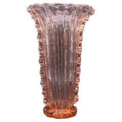 Art Decò Pink Large Size Murano Bullicante Vase by Barovier & Toso, 1950s