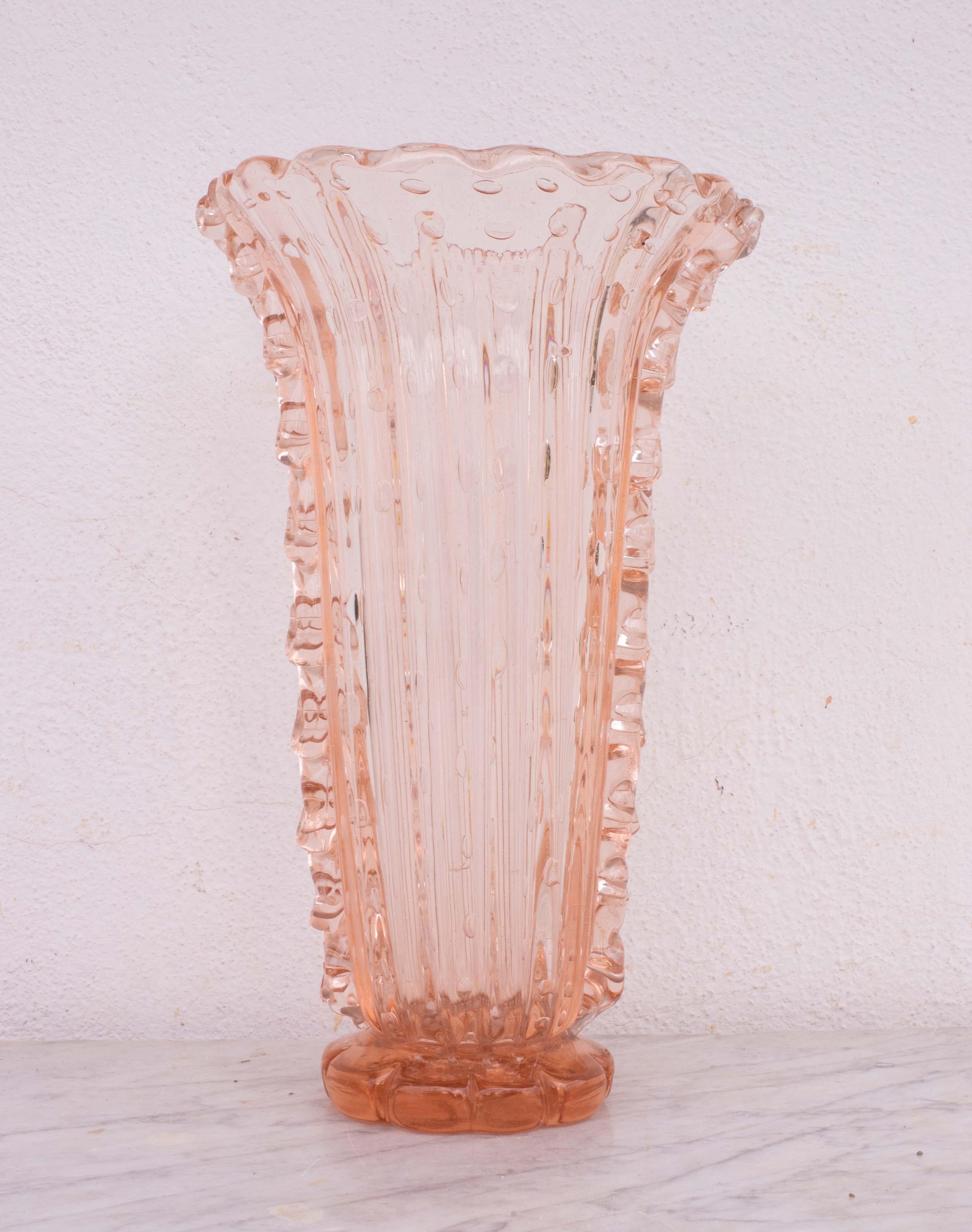 Vaso Bullicante di Murano Art Decò rosa di grandi dimensioni di Barovier&Toso, anni '50 In condizioni buone in vendita a Roma, IT