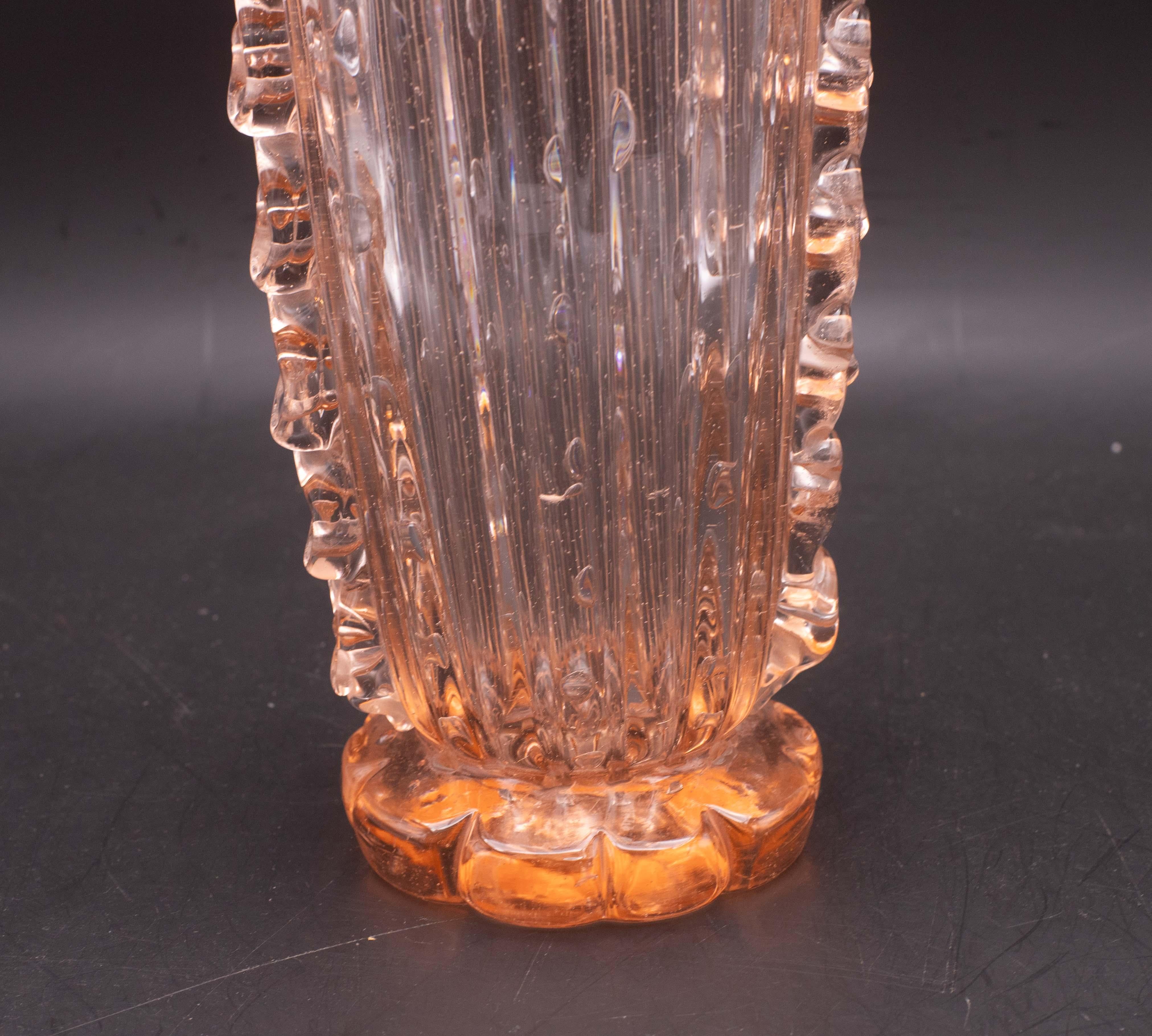 Metà XX secolo Vaso Bullicante di Murano Art Decò rosa di grandi dimensioni di Barovier&Toso, anni '50 in vendita