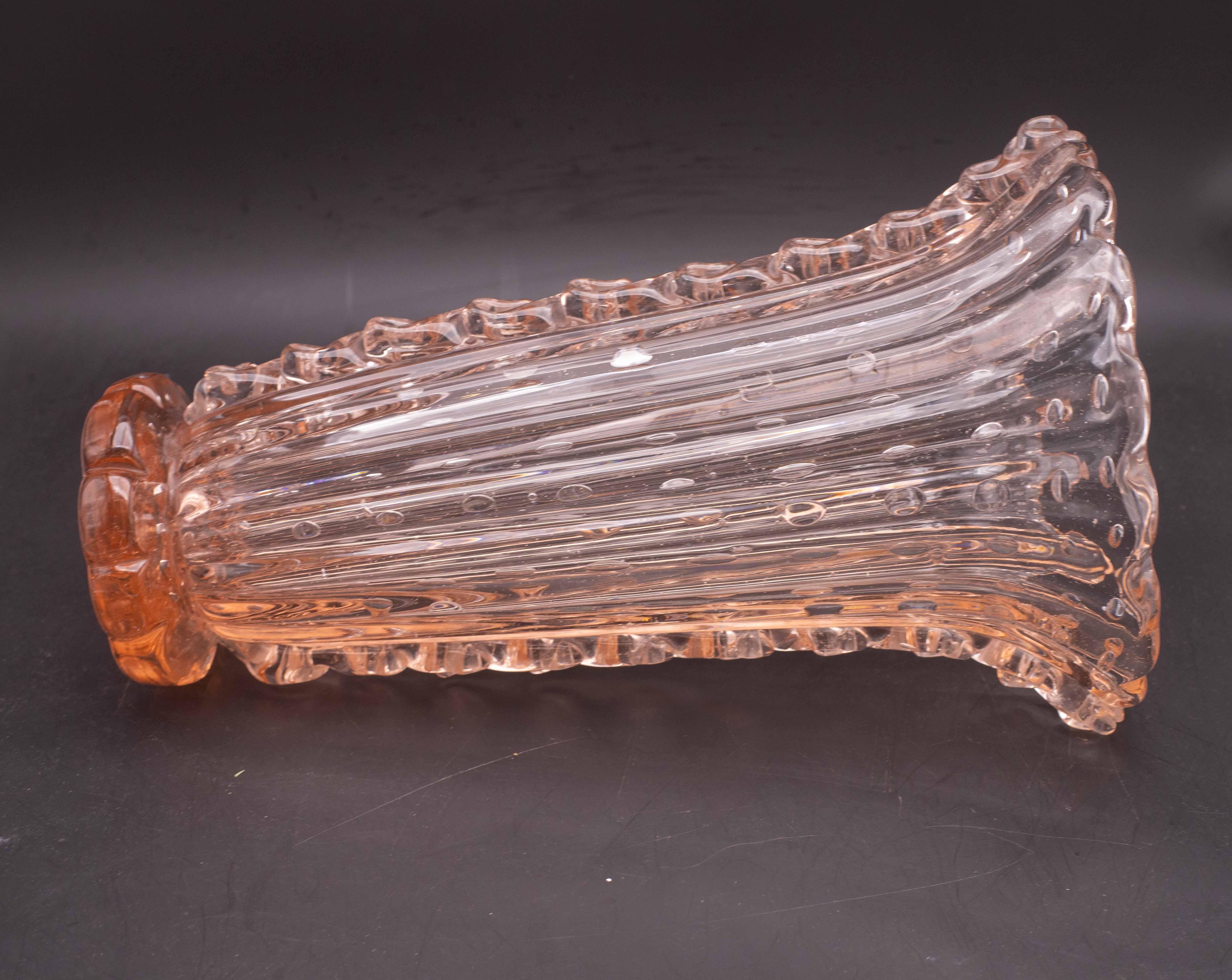 Vetro di Murano Vaso Bullicante di Murano Art Decò rosa di grandi dimensioni di Barovier&Toso, anni '50 in vendita