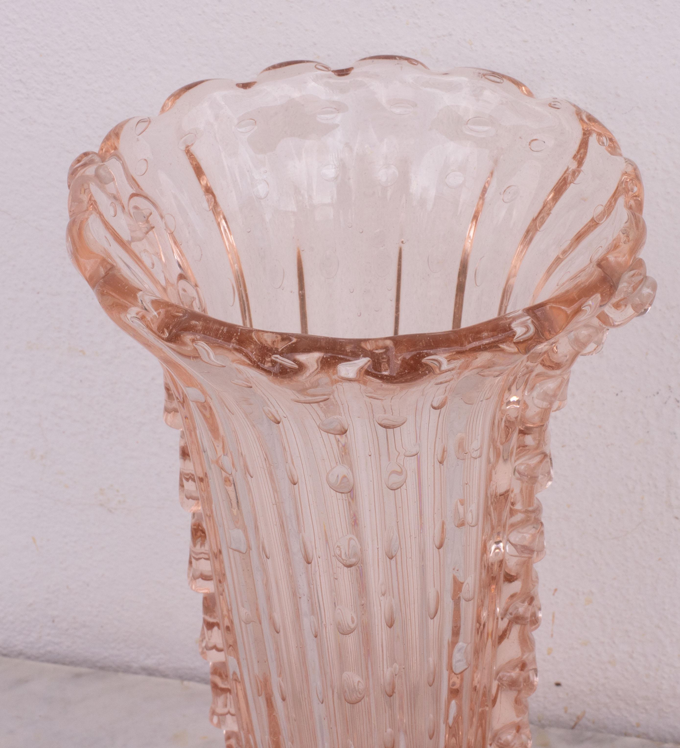 Vaso Bullicante di Murano Art Decò rosa di grandi dimensioni di Barovier&Toso, anni '50 in vendita 4