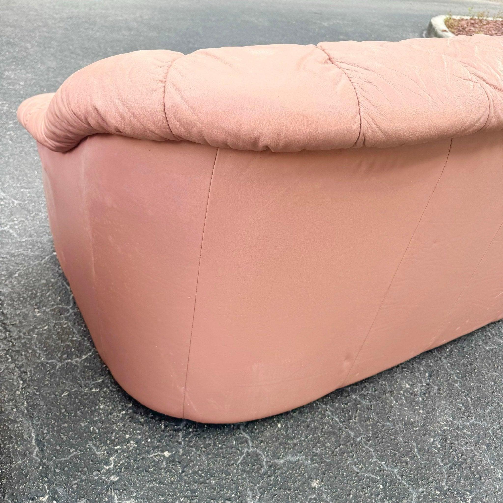 Art Deco Pink Leather Sofa, Love Seat and Lounge Chair Set - 3 Pieces 5