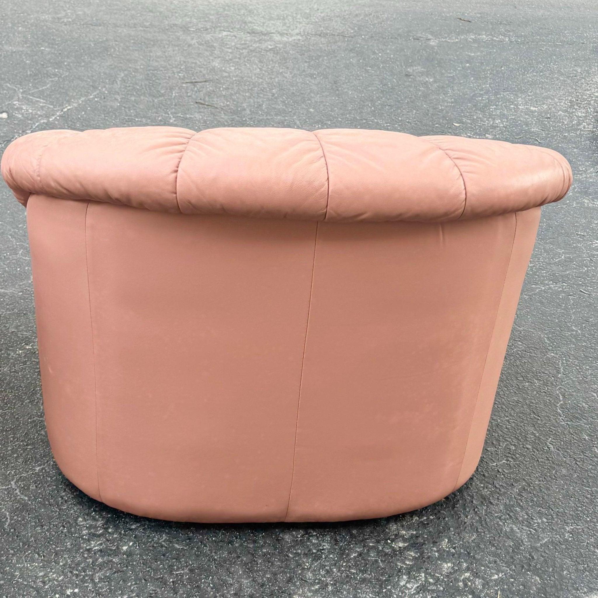 Art Deco Pink Leather Sofa, Love Seat and Lounge Chair Set - 3 Pieces 3