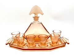 Art Deco pink liqueur set, Hermanova Hut, Czech Republic, 1930s