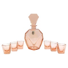 Art Deco Pink Liqueur Set, Sudetenland, Czech Republic, 1930s