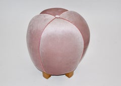 Art Deco Pink Mauve Beech Velvet Vintage Pouf Ottoman Stool 1930s Austria