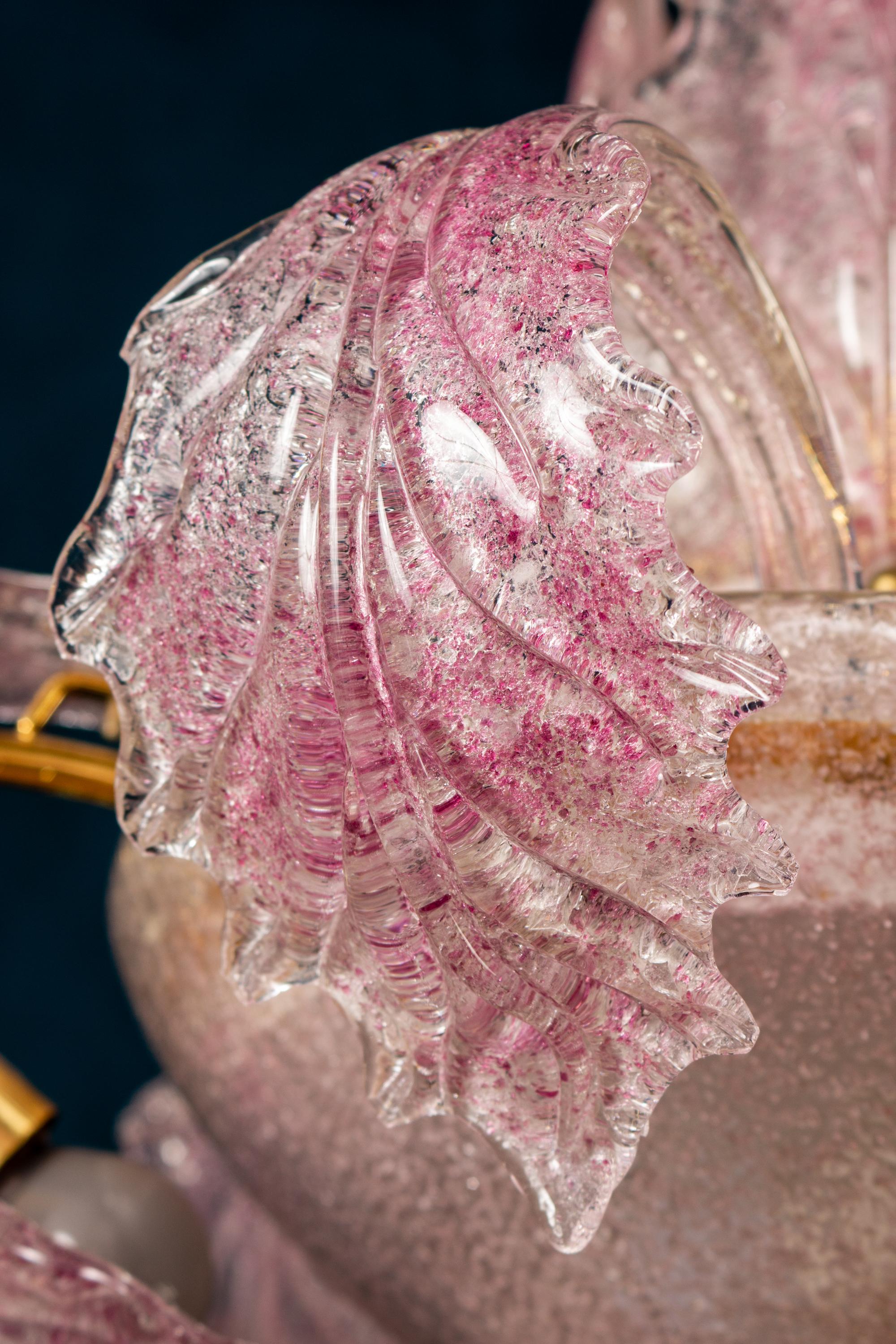 Charming Pink hand blown Murano glass chandelier.
Excellent vintage condition.
6 E 14 light bulbs.