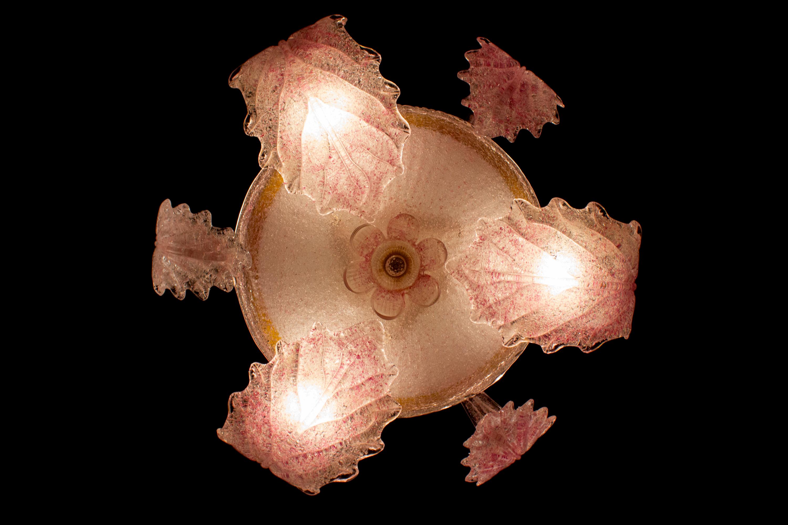 Art Deco Pink Ninfea Murano Glass Chandelier by Barovier Italy, 1940 For Sale 3