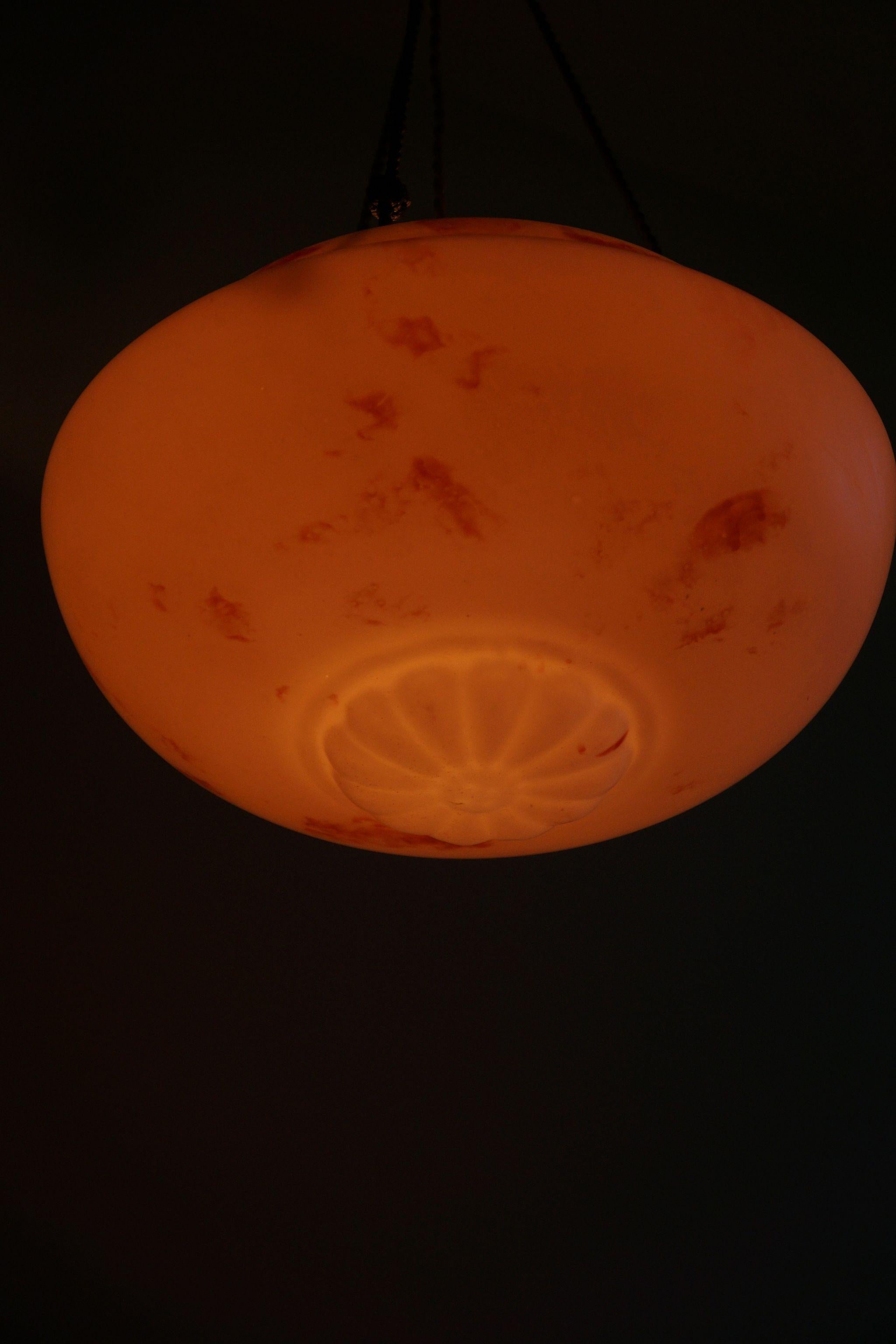 Art Deco, Pink Opaline Glass Pendant, Denmark, 1930s For Sale 7