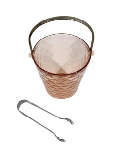 Art Deco Pink Optic Diamond Glass Ice Bucket & Tongs by Fenton Glass