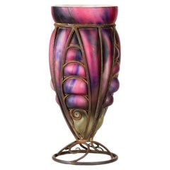 Art Deco Pink Purple Blue Glass Vase, Charles Schneider, Le Verre Français