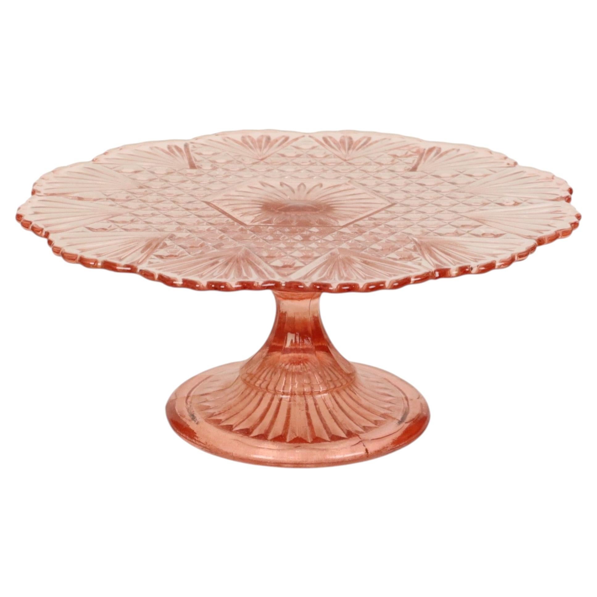Art Déco Rose Rosaline Assiette à Gâteau Plat à Pâtisserie Verre à Dépression