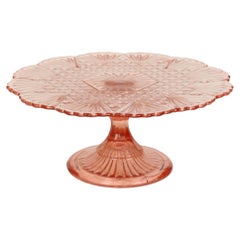 Art Deco Pink Rosaline Cake Plate Pastry Dish Depression Glass