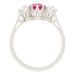 Art Deco Pink Sapphire and Diamond Three Stone Ring, circa 1920s