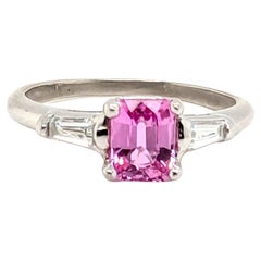 Verlobungsring aus 1,57 Karat Platin mit rosa Saphir und Diamant im Art déco-Stil  1930-1940