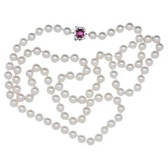 Collier de perles Art déco en saphir rose et diamant