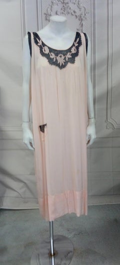 Art Deco Pink Silk Crepe and Black Tulle Slip Dress
