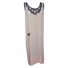 Art Deco Pink Silk Crepe and Black Tulle Slip Dress
