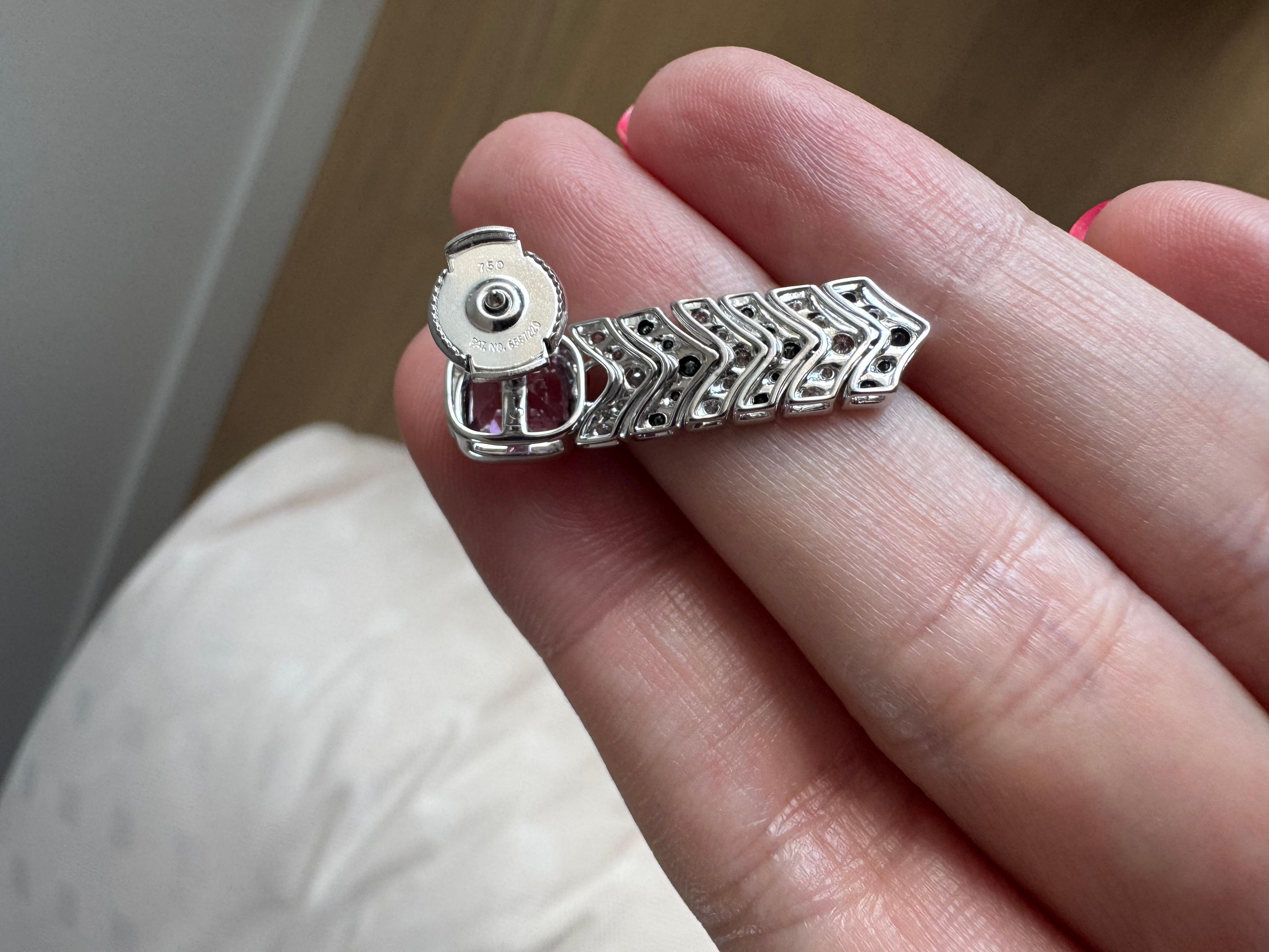 Taglio cuscino Orecchini pendenti in oro bianco 18 carati con diamanti e spinello rosa Art Deco in vendita
