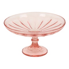 Art Deco Pink Tall Fruit Bowl Rosaline Depression Glass 28cm