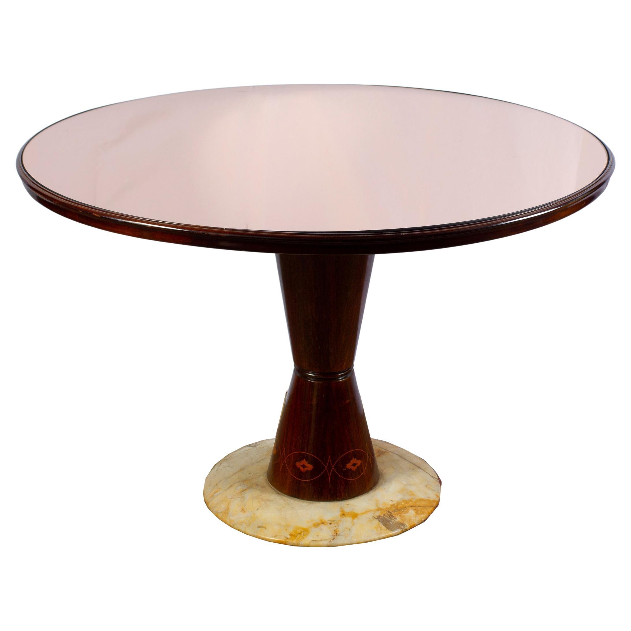 Ess- oder Mitteltisch im Art déco-Stil mit rosa Platte, Osvaldo Borsani zugeschrieben 