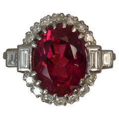 Art Deco Pink Tourmaline and Diamond 18 Carat White Gold Cluster Ring