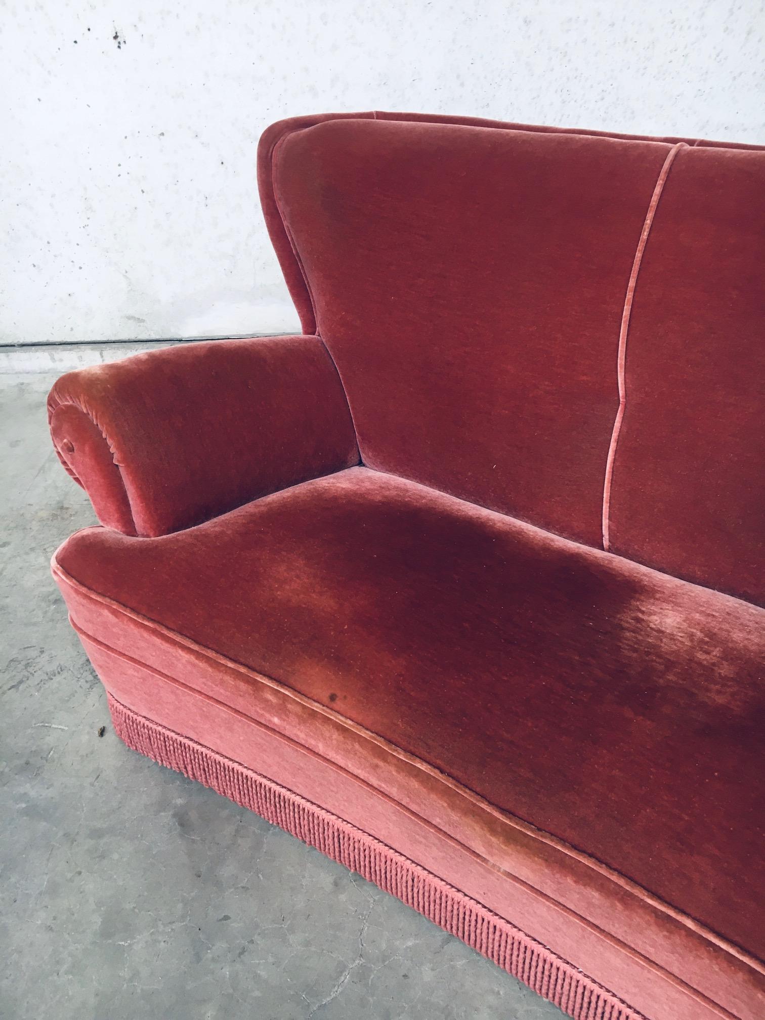 Art Deco Pink Velvet 3 Seat Sofa W Fringe, Italy, 1930's 8