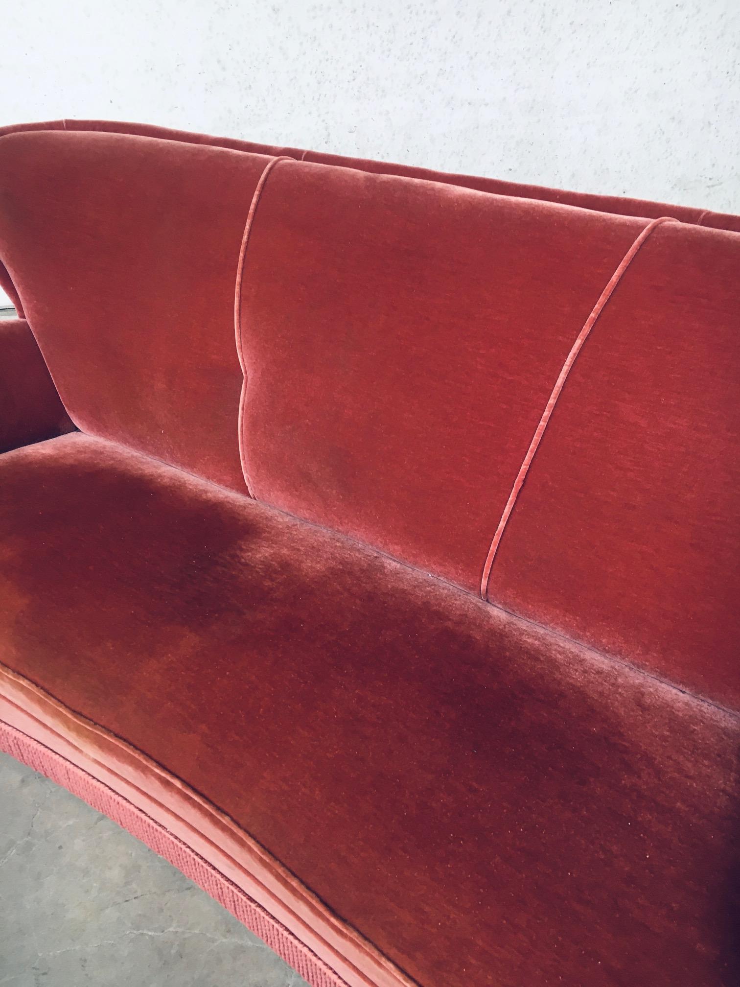 Art Deco Pink Velvet 3 Seat Sofa W Fringe, Italy, 1930's 9