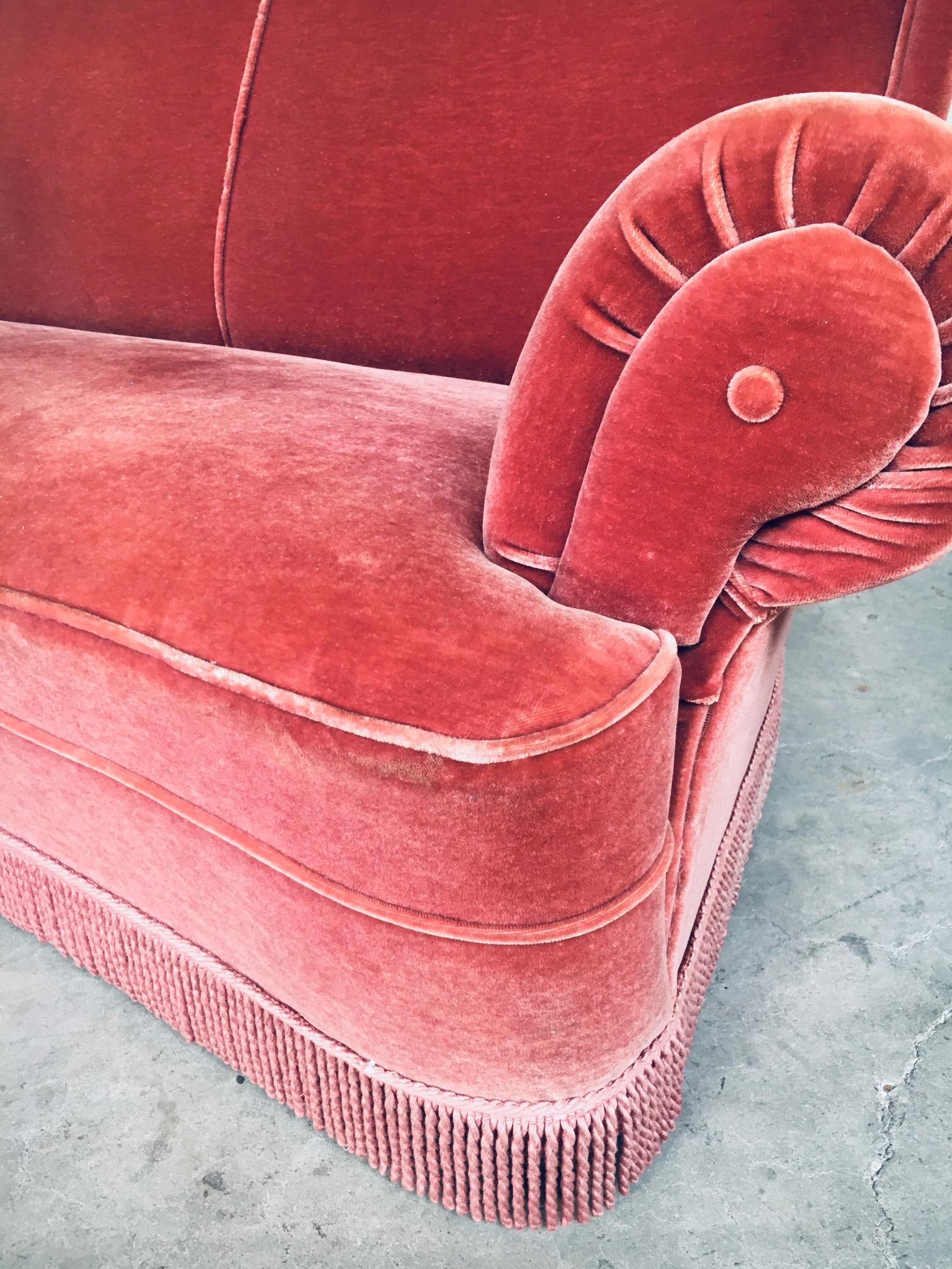 Art Deco Pink Velvet 3 Seat Sofa W Fringe, Italy, 1930's 10