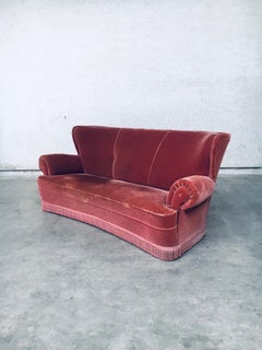 Art Deco Pink Velvet 3 Seat Sofa W Fringe, Italy, 1930's