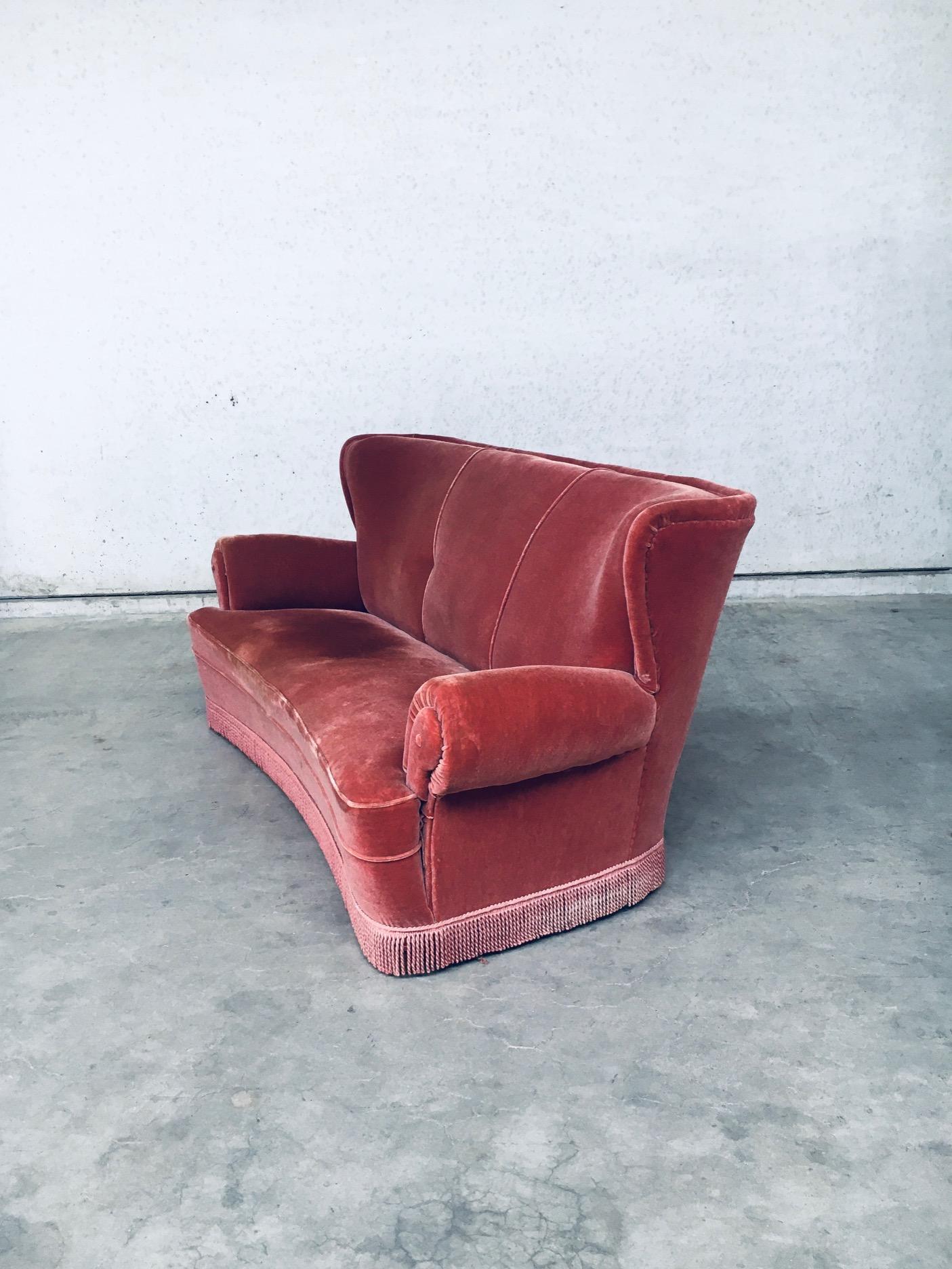 Italian Art Deco Pink Velvet 3 Seat Sofa W Fringe, Italy, 1930's