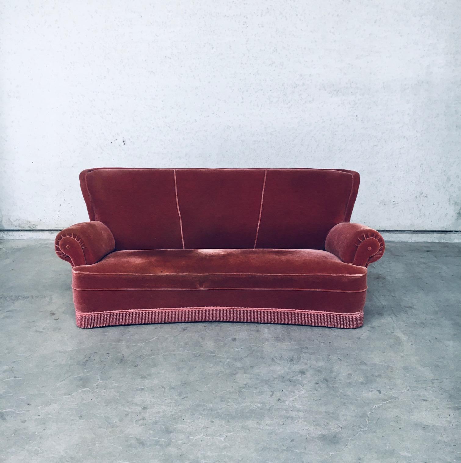 Mid-20th Century Art Deco Pink Velvet 3 Seat Sofa W Fringe, Italy, 1930's