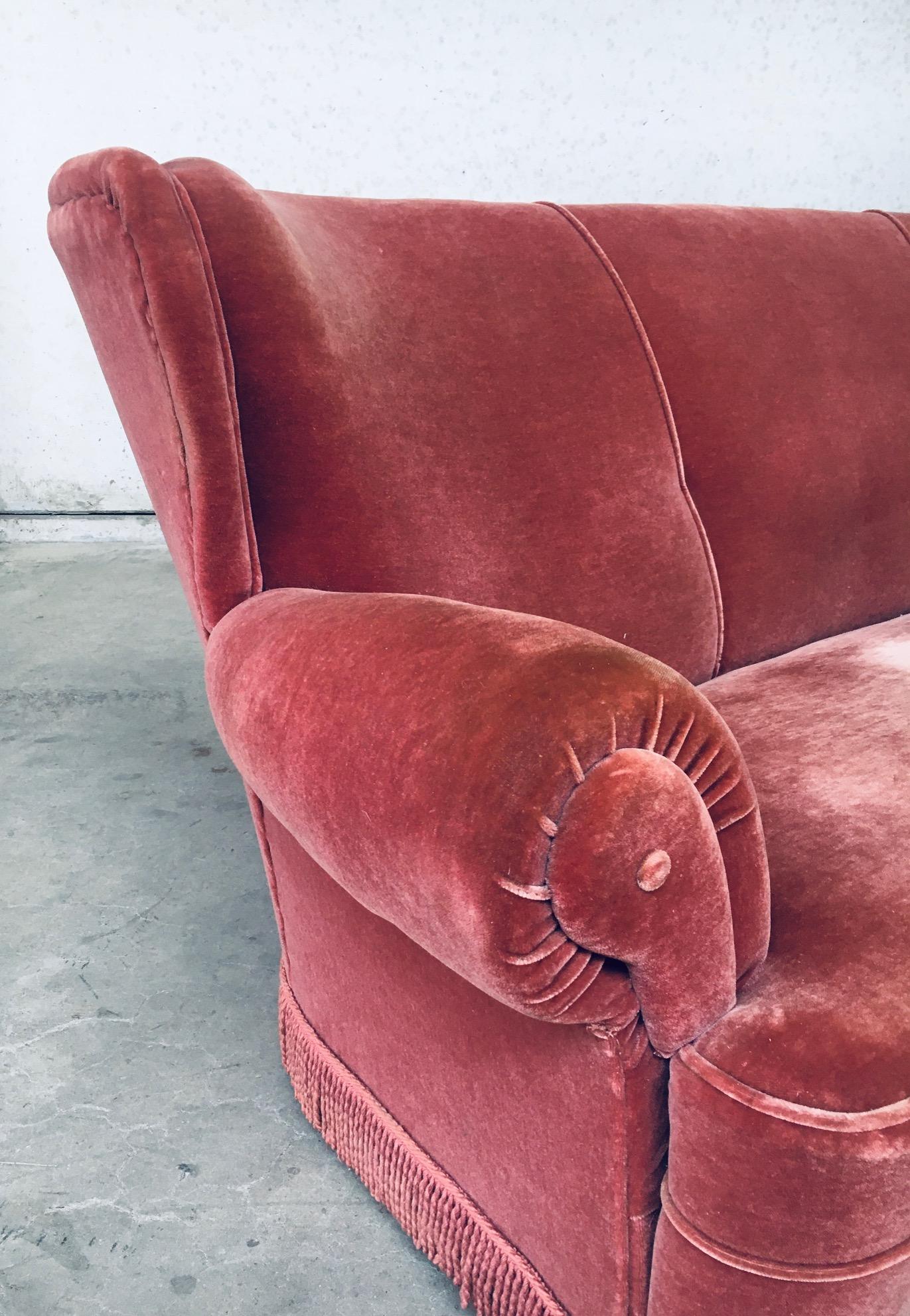 Art Deco Pink Velvet 3 Seat Sofa W Fringe, Italy, 1930's 3