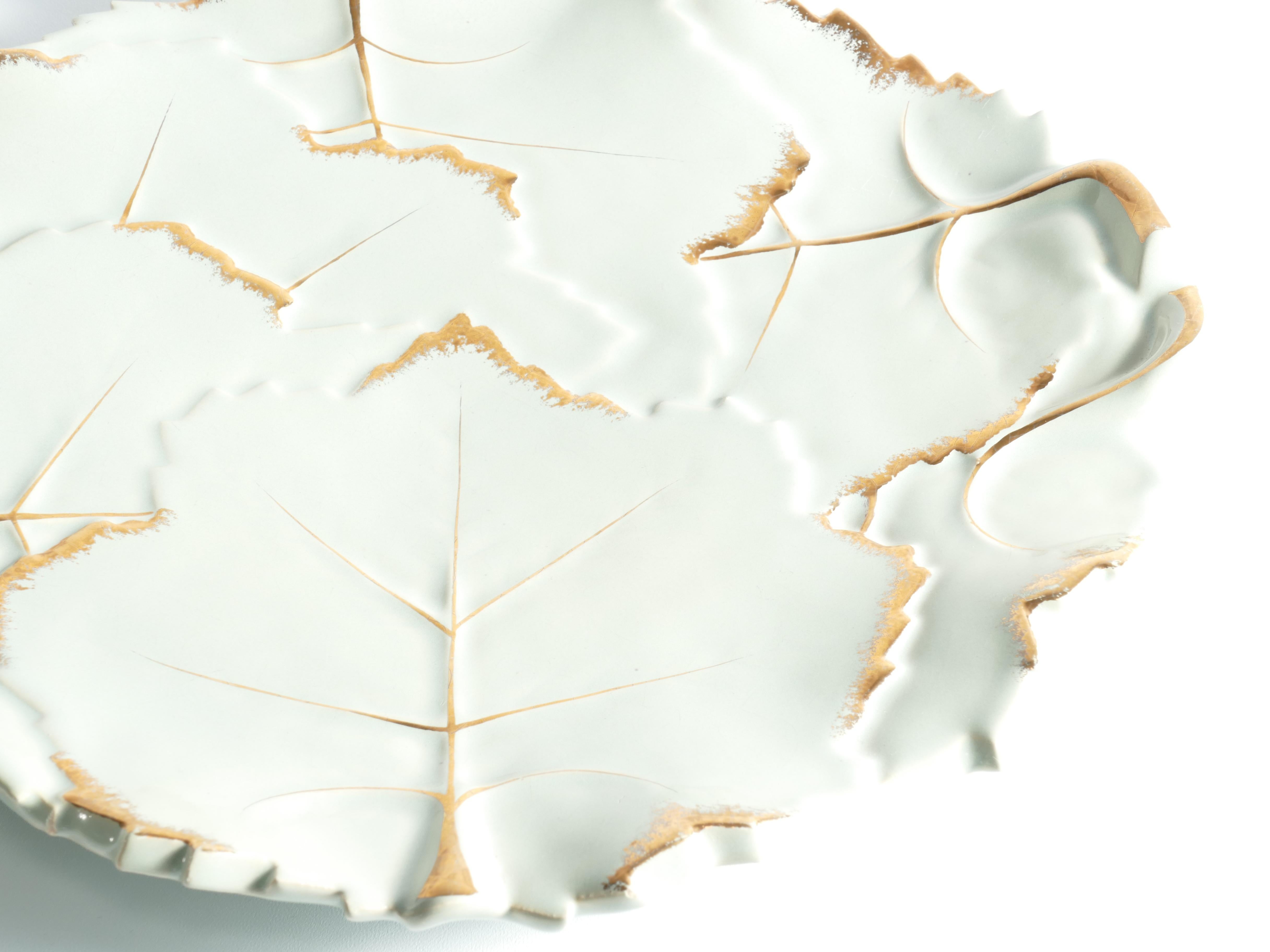 Français Assiettes Art Déco Pistachio et feuilles d'or Viloca Paris Caffarelli en vente