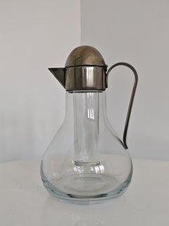 Pichet Art déco avec bac à glaçons intégré, en verre et argent plaqué, Autriche