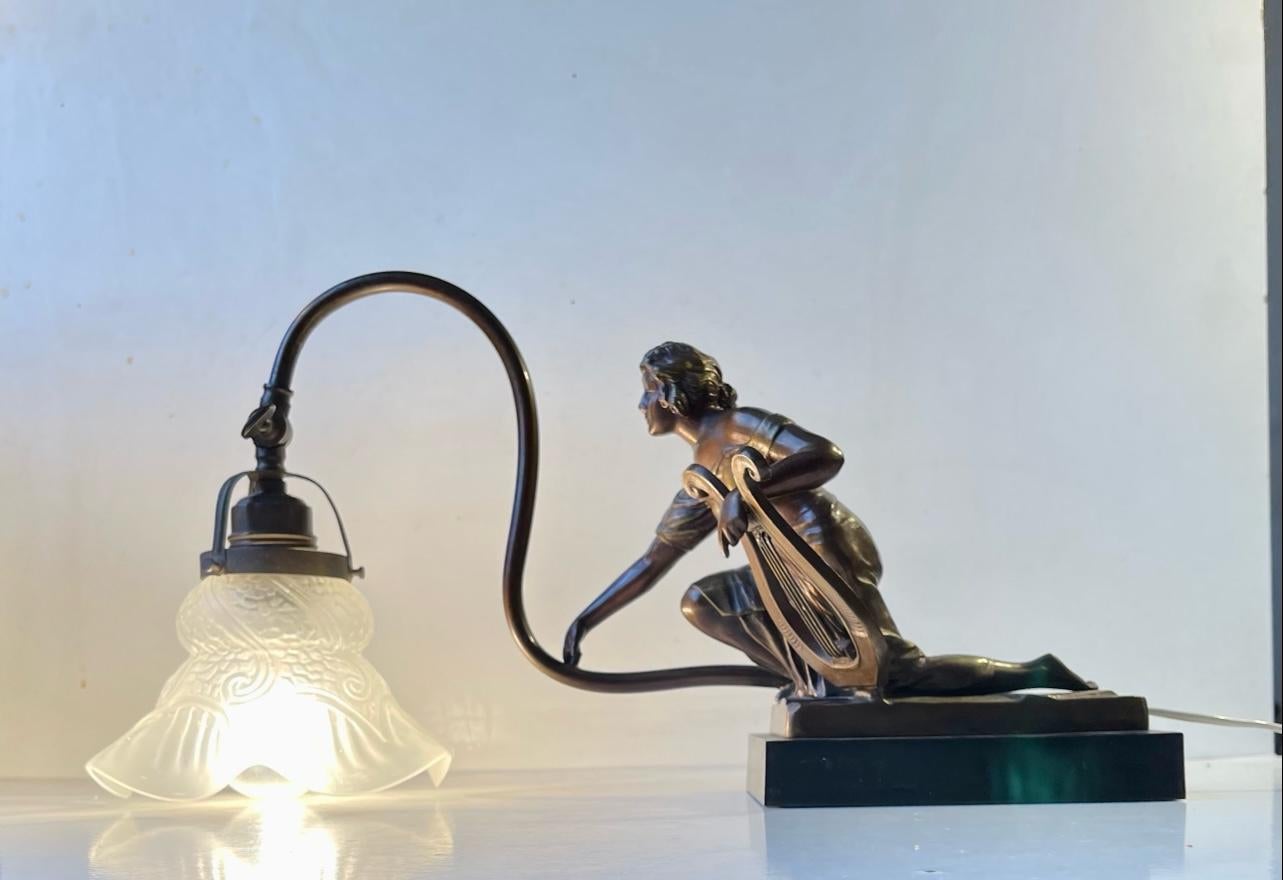 Art Deco Pivoting Piano Lamp in Bronze, 1920s 5