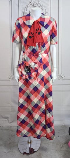Art Deco Plaid Cat Lady House Dress, Upcycled Studio VL