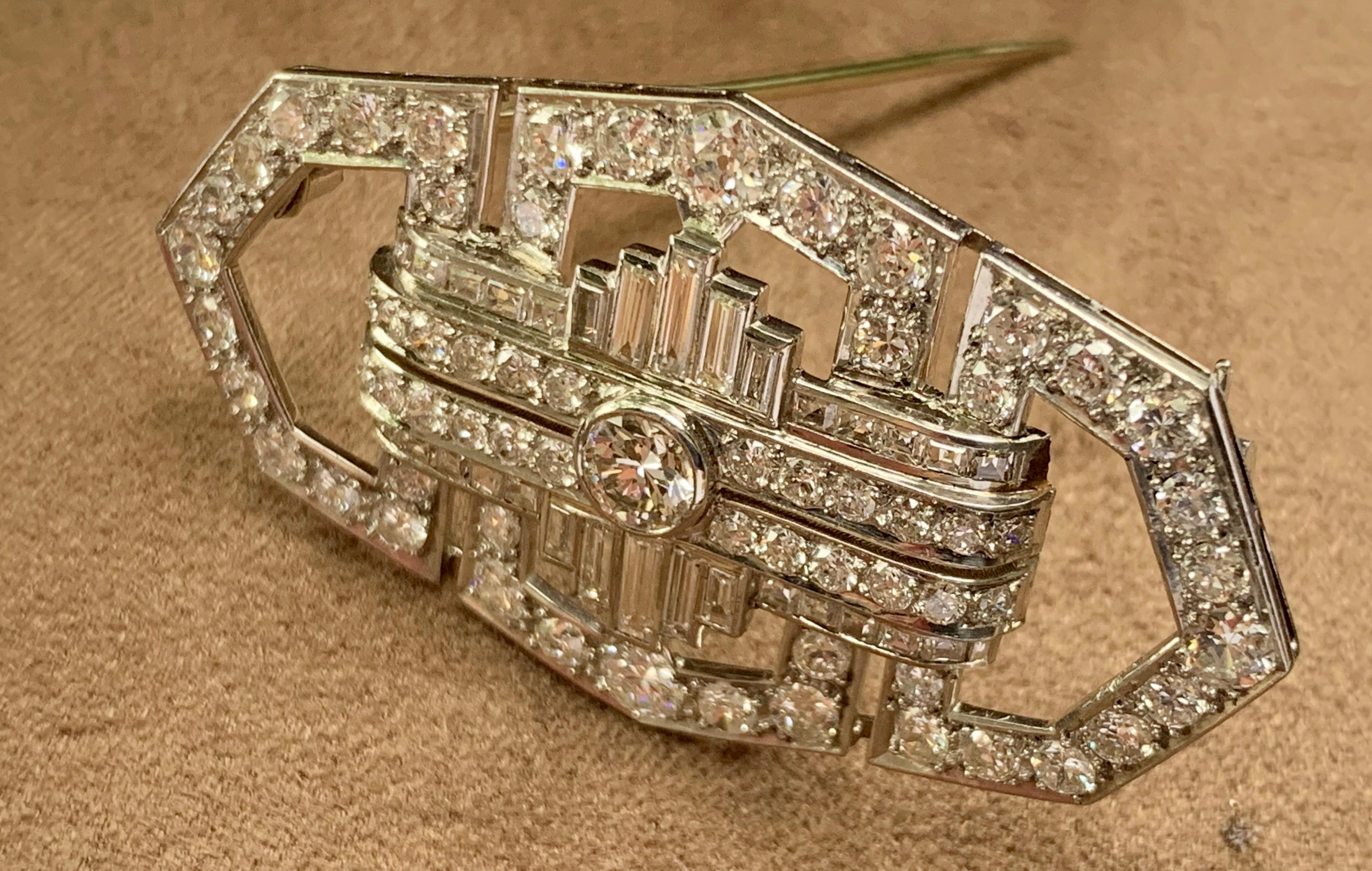 Art Deco Plaque Brooch Diamond Platinum For Sale 1